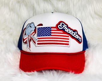 July 4th Patch Trucker Hat, Patriotic American Pride Mesh Cap