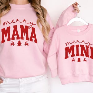 Merry Mama and Merry Mini Sweatshirts, Mother and Child Matching Holiday Sweaters, Christmas Family Sweatshirts,  Festive Mama and Me Set