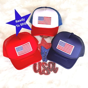 American Flag Trucker Hat | Red White Blue Patriotic Hat | 4th of July Mesh Hat | America Hat | Summer BBQ Hat | USA Trucker hat