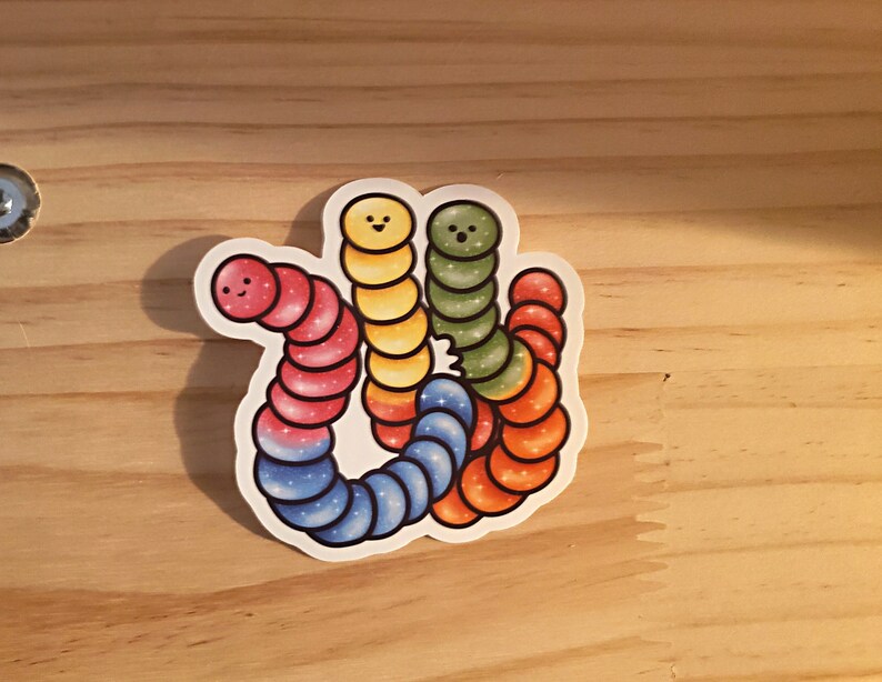 Gummy Worm Sticker Heart Gummy Worm Glossy Vinyl Waterproof Sugar Glittery Candy 90s Gummy Worms Sticker