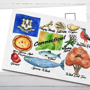 Connecticut State Postcard - Thick Cardstock - 4x6 - Watercolor