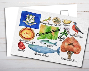 Connecticut State Postcard - Thick Cardstock - 4x6 - Watercolor
