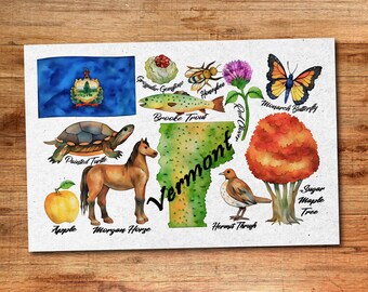 Vermont State Postcard - Thick Cardstock - 4x6 - Watercolor