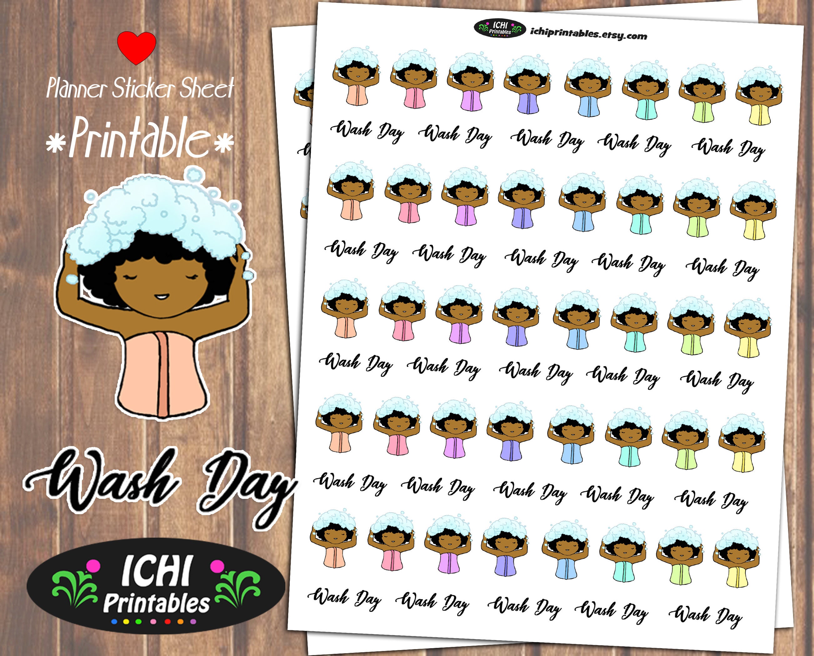 Kawaii Black Girl Stickers Hair Day Hair Salon Hair Rollers Printable Planner Stickers African American Curler Stickers Functional