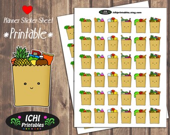 Grocery Printable Planner Stickers, Grocery Planner Stickers, Grocery Bag, Grocery Stickers, ECLP, Cute Grocery Stickers, Functional