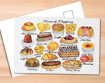French Pastries Postcard - Thick Cardstock - Gift for loved ones