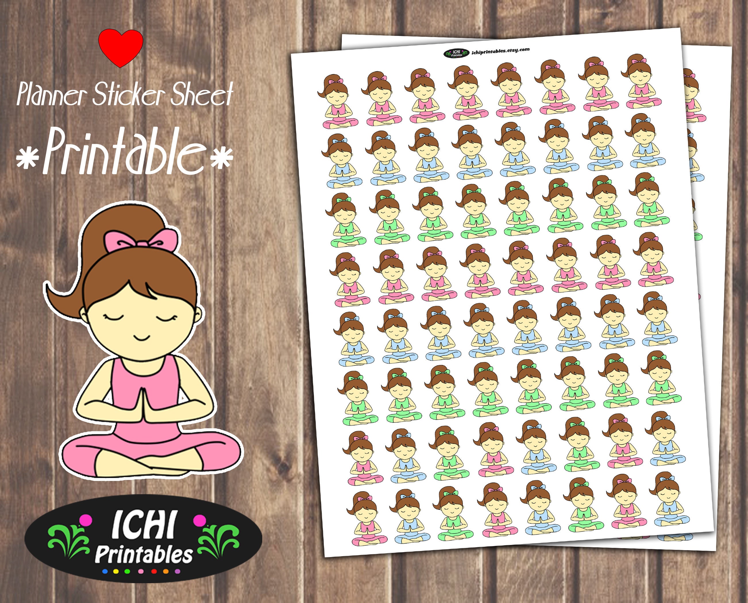 Yoga Printable Planner Stickers Yoga Girl Planner Stickers Etsy