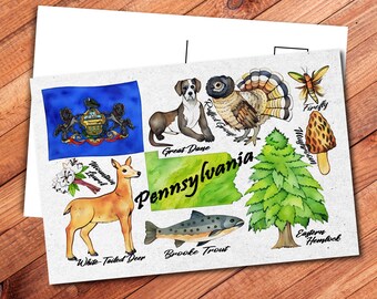 Pennsylvania State Postcard - Thick Cardstock - 4x6 - Watercolor