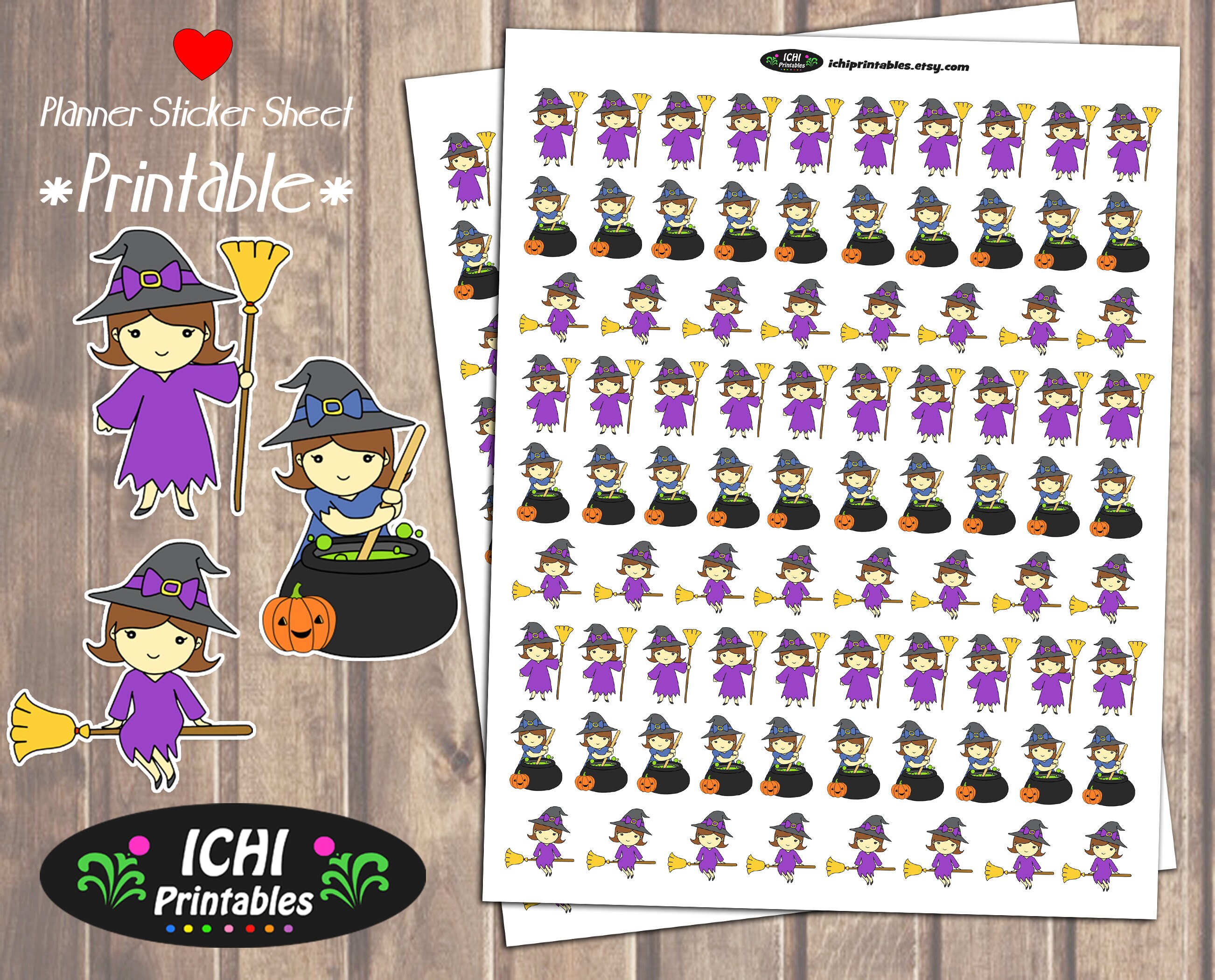 Witch Printable Planner Stickers Witch Planner Stickers - Etsy España