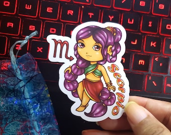 Scorpio Zodiac Sticker | Glossy Vinyl Waterproof Chibi Anime Girl