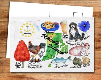 Rhode Island State Postcard - Thick Cardstock - 4x6 - Watercolor