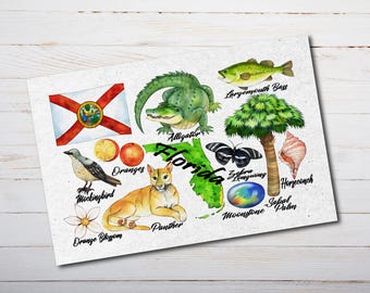 Florida State Postcard - Thick Cardstock - 4x6 - Watercolor