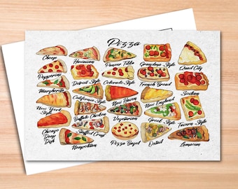 Pizza Types Postcard - Thick Cardstock - Gift for loved ones