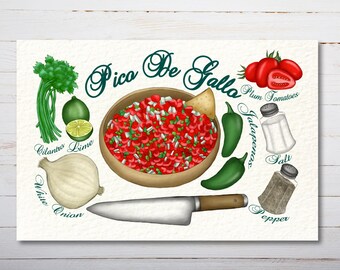 Illustrated Pico De Gallo Recipe Postcard - Thick Cardstock - For Sending A Postcard To A Friend