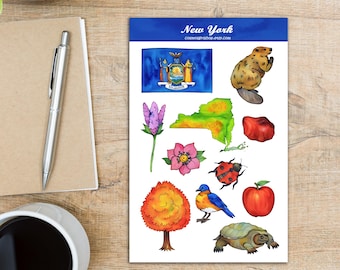 New York State Symbols Vinyl Sticker Sheet | Glossy Waterproof Decal | Junk Journaling & Scrapbooking