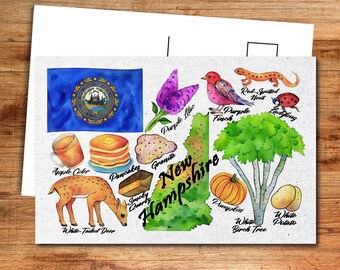 New Hampshire State Postcard - Thick Cardstock - 4x6 - Watercolor