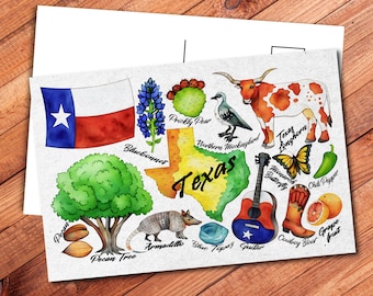 Texas State Postcard - Thick Cardstock - 4x6 - Watercolor