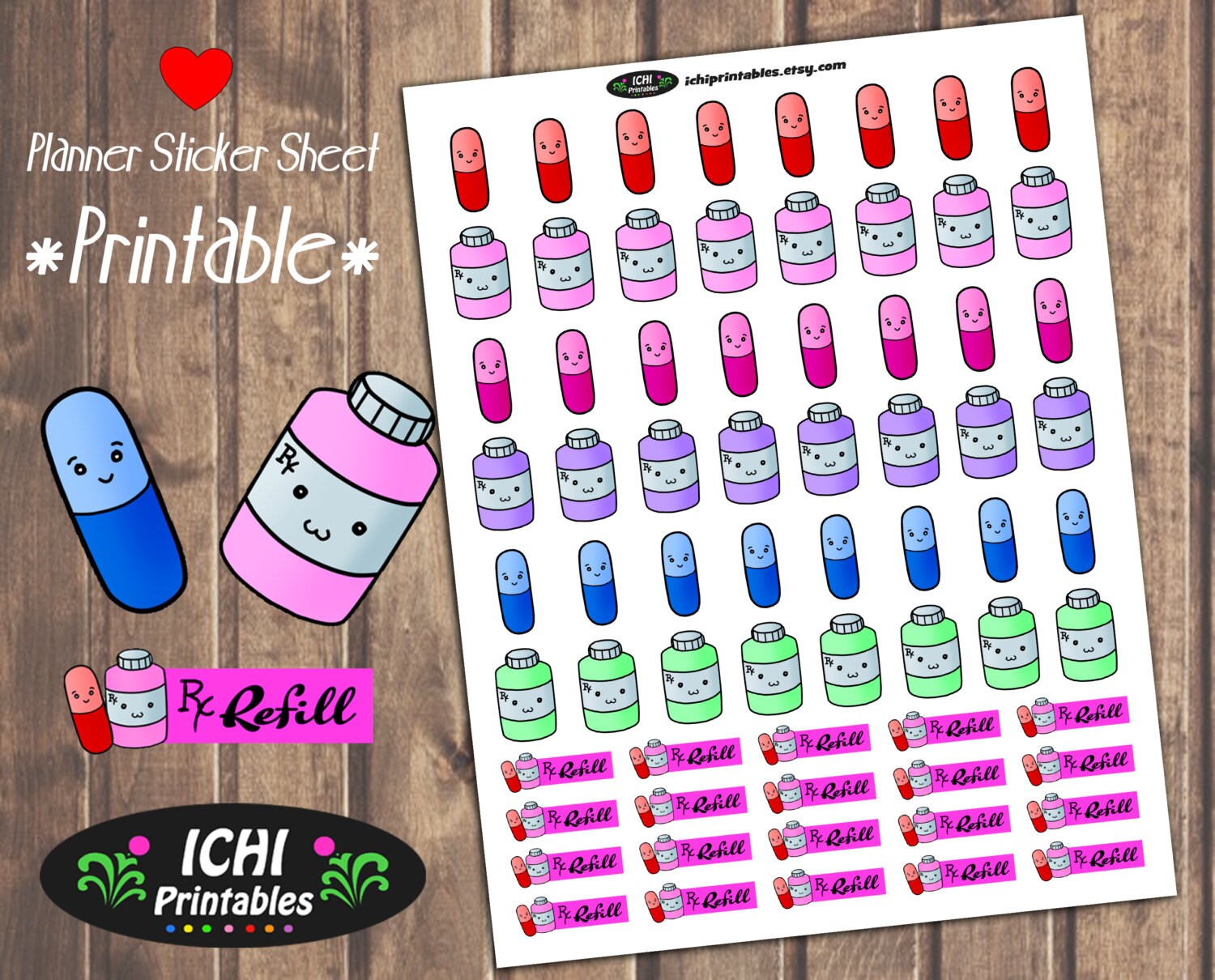 Medicine Printable Planner Stickers Prescription Planner | Etsy