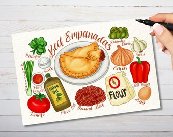 Illustrated Beef Empanadas Recipe Postcard - Thick Cardstock - For Sending A Postcard To A Friend