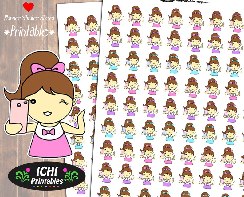 Selfie Printable Planner Stickers Selfie Planner Stickers Etsy