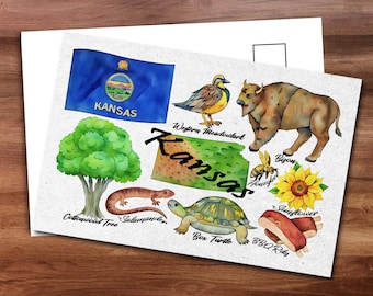 Kansas State Postcard - Thick Cardstock - 4x6 - Watercolor