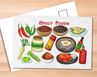 Spicy Foods Watercolor Postcard - Thick Cardstock - Gift for loved ones