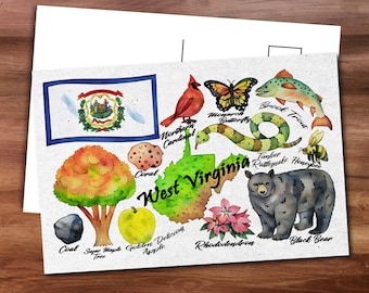 West Virginia State Postcard - Thick Cardstock - 4x6 - Watercolor