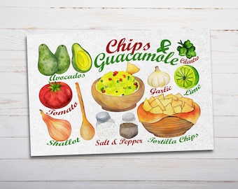 Chips & Guacamole Recipe Postcard - Thick Cardstock - For Sending A Postcard To A Friend