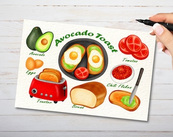 Avocado Toast Recipe Postcard - Thick Cardstock - For Sending A Postcard To A Friend