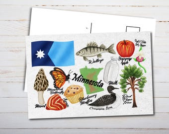 Minnesota State Postcard -  Thick Cardstock - 4x6 - Watercolor