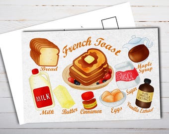 French Toast Recipe Postcard - Thick Cardstock - For Sending A Postcard To A Friend