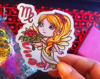 Virgo Zodiac Sticker | Glossy Vinyl Waterproof Chibi Angel Anime Girl