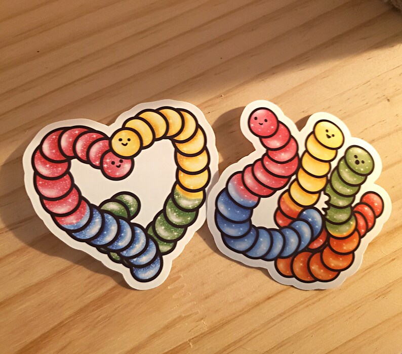 Gummy Worm Sticker Heart Gummy Worm Glossy Vinyl Waterproof Sugar Glittery Candy 90s image 2