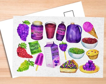 Grape Foods Postcard - Thick Cardstock - Gift for loved ones