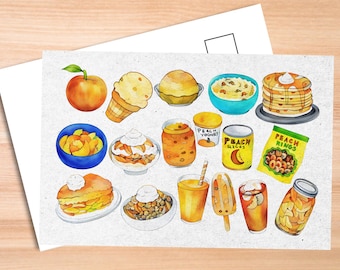 Peach Foods Postcard - Thick Cardstock - Gift for loved ones