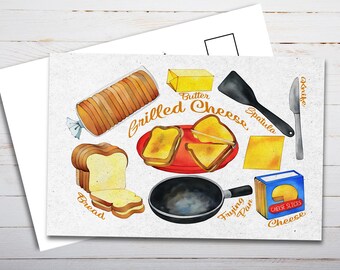 Grilled Cheese Sandwich Recipe Postcard - Thick Cardstock - For Sending A Postcard To A Friend