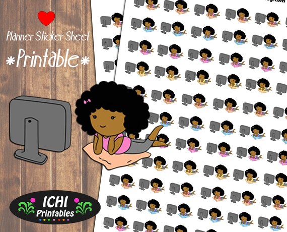 Netflix and Chill Printable Planner Stickers, Netflix and Chill Planner Stickers, Watch TV, Black Girl, African American, Printable Stickers Il_570xn