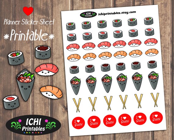 sushi printable planner stickers kawaii sushi planner etsy