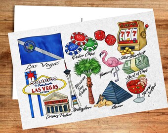 Las Vegas Nevada Postcard - Thick Cardstock - 4x6 - Watercolor