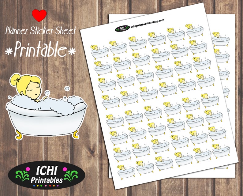 Taking A Bath Printable Planner Stickers Bath Tub Planner Etsy