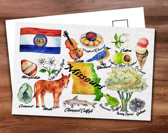Missouri State Postcard - Thick Cardstock - 4x6 - Watercolor