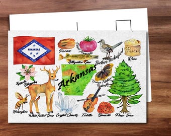 Arkansas State Postcard - Thick Cardstock - 4x6 - Watercolor