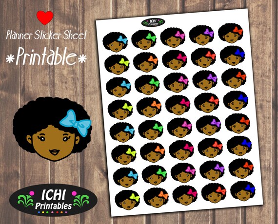 Kawaii Black Girl Stickers Hair Day Hair Salon Hair Rollers Printable Planner Stickers African American Curler Stickers Functional