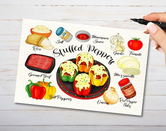 Stuffed Peppers Recipe Postcard - Thick Cardstock - For Sending A Postcard To A Friend