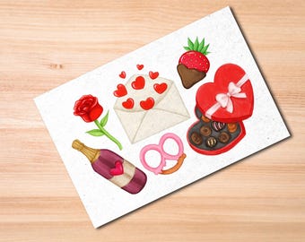 Valentine's Day Postcard -  Love & Romance - Thick Cardstock - 4x6 - Watercolor