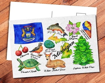Michigan State Postcard - Thick Cardstock - 4x6 - Watercolor