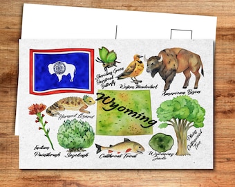 Wyoming State Postcard - Thick Cardstock - 4x6 - Watercolor