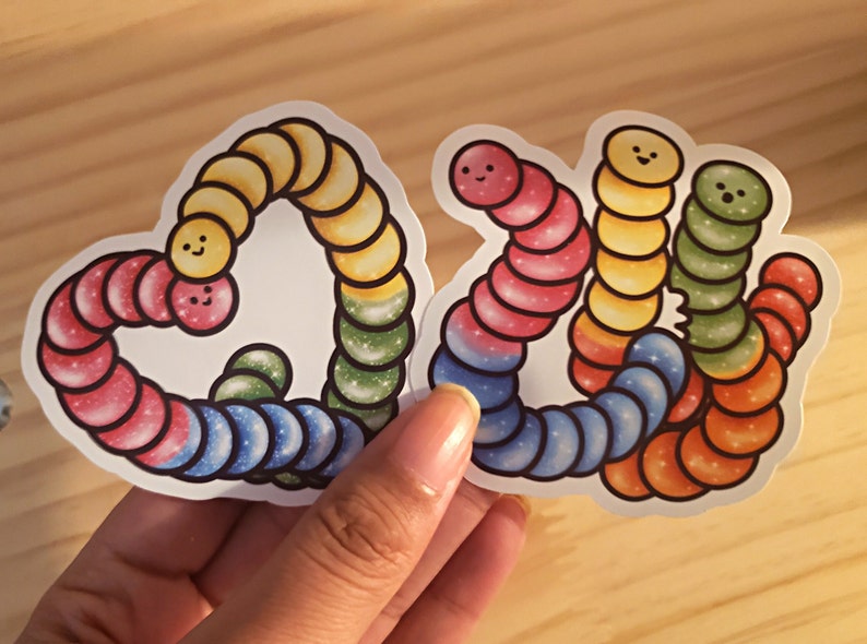 Gummy Worm Sticker Heart Gummy Worm Glossy Vinyl Waterproof Sugar Glittery Candy 90s image 1