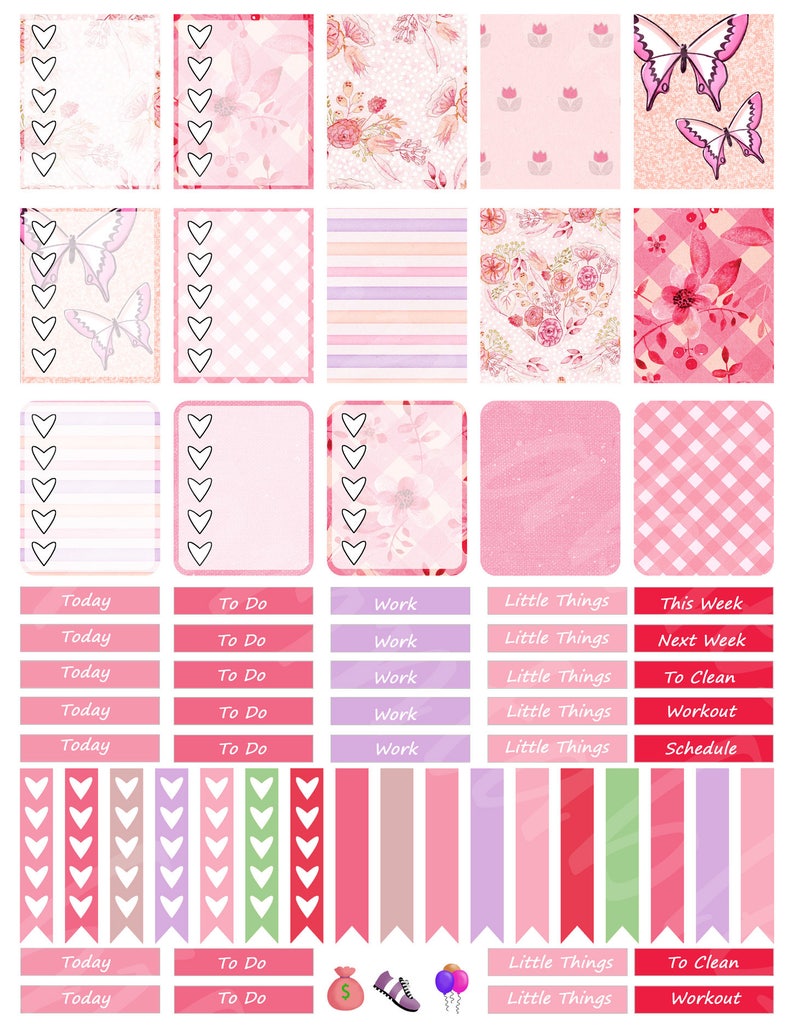 girly pink weekly planner kit floral printable stickers etsy