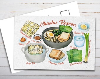 Chashu Ramen Recipe Postcard - Thick Cardstock - For Sending A Postcard To A Friend